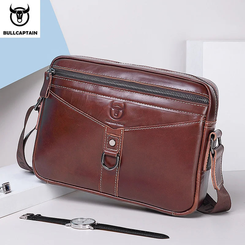 BULLCAPTAIN Genuine Cowhide Men's Shoulder Bag 2022 New Large Capacity Convenient Men's Bag Senior Fashion Men's Cross-Body Bag