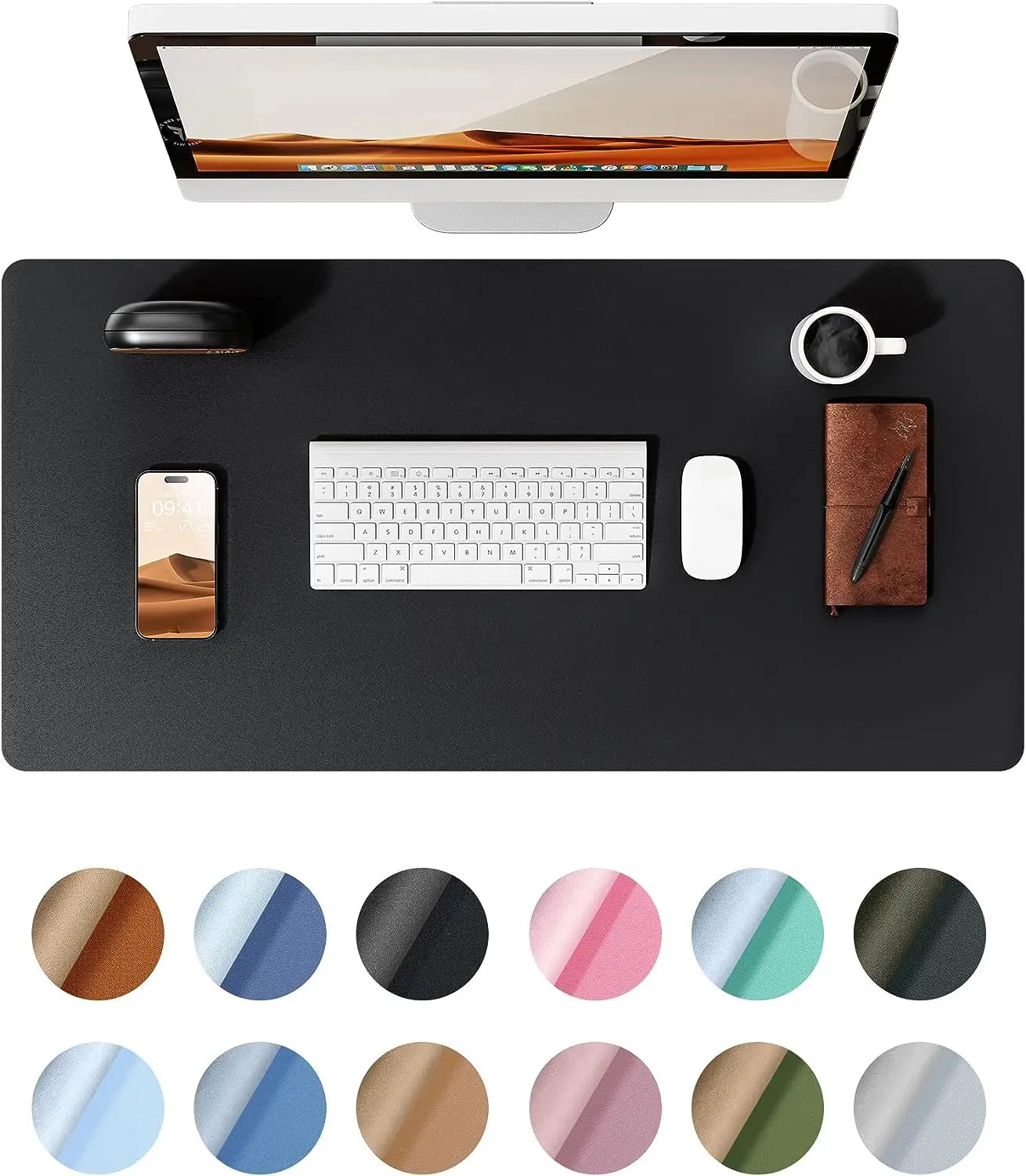 Office Desk Mat, Leather Desk Pad Protector, Large Mouse Pad, Non-Slip PU Leather Waterproof Desk Blotter, Laptop Desk Pad