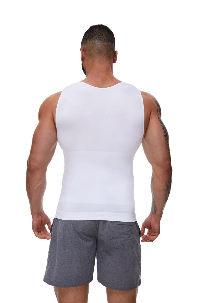 3PCs White Men Compression Shirt Tummy Control Slim Vest Waist Trainer Workout