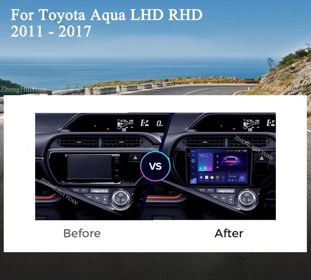 Android 15 CarPlay Auto For Toyota Aqua LHD RHD 2011 - 2017 Car Radio Multimedia navigation video DVD Autoradio Stereo 2din 4G