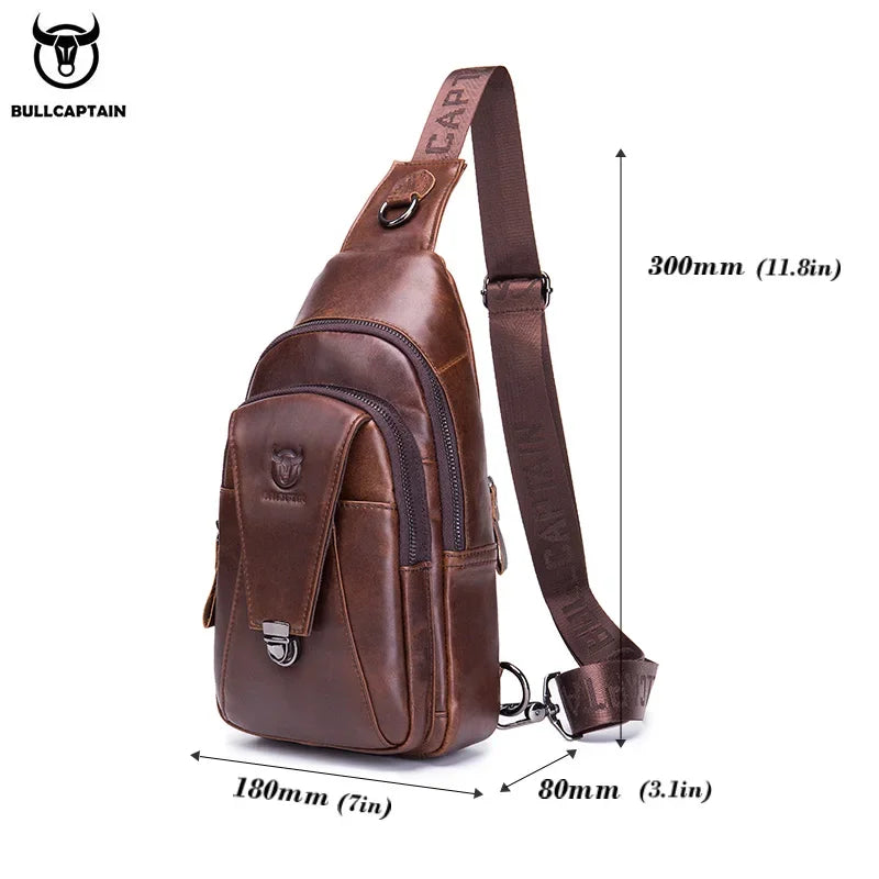 BULLCAPTAIN Genuine Leather Chest Back Pack Chest Bag Men Fashion Messenger Bag's Multifunctional Card Bages Mobile Phone Bags
