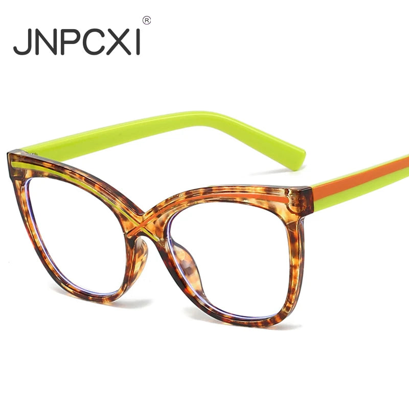 JNPCXI New Cat Eye Colorful Women Glasses Frame Fashion Polygon Clear Anti Blue Light Eyewear Men Optical Green Frame
