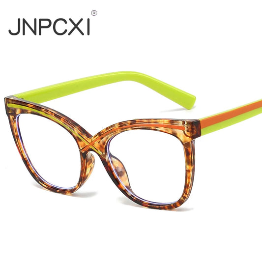 JNPCXI New Cat Eye Colorful Women Glasses Frame Fashion Polygon Clear Anti Blue Light Eyewear Men Optical Green Frame
