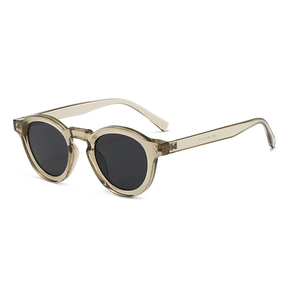 JNPCXI New Fashion Small Round Sunglasses Women Shades Fashion Leopard Blue Lens Men Trending Rivets Frame UV400