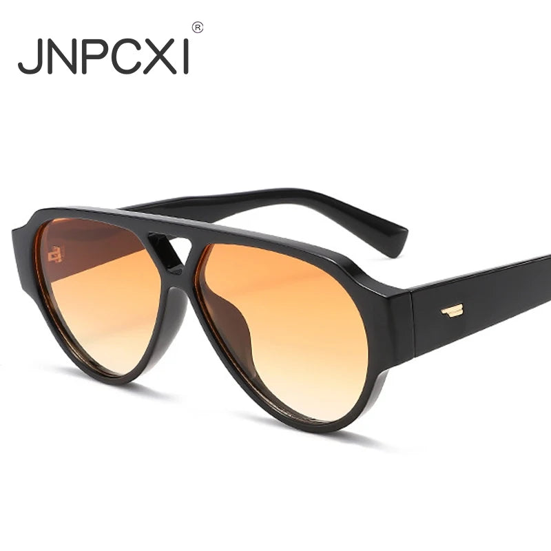 JNPCXI New Fashion Oversized Pilot Double Bridges Women Sunglasses Retro Rivets Men Red Green Shades UV400 Sun Glasses