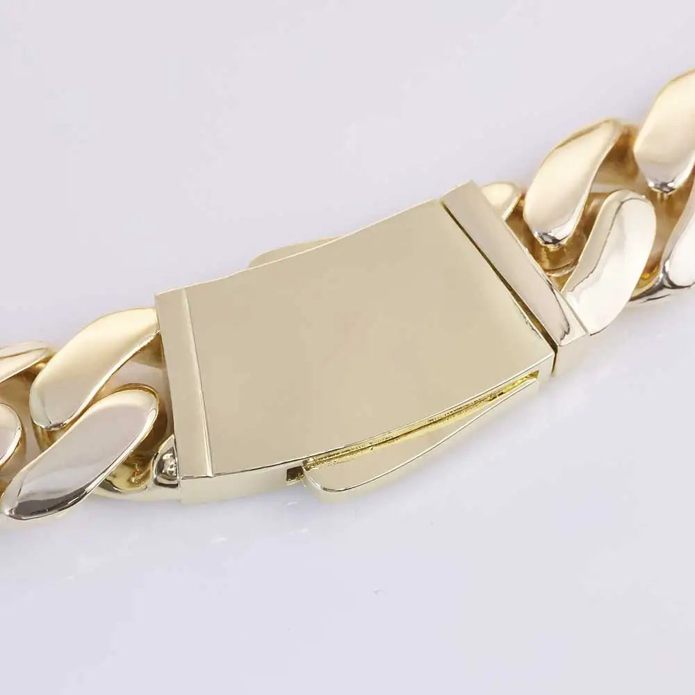 NY Fashion 14K Gold Plated 20mm Monaco Chain, Black Oil Drop Logo Clasp Necklace