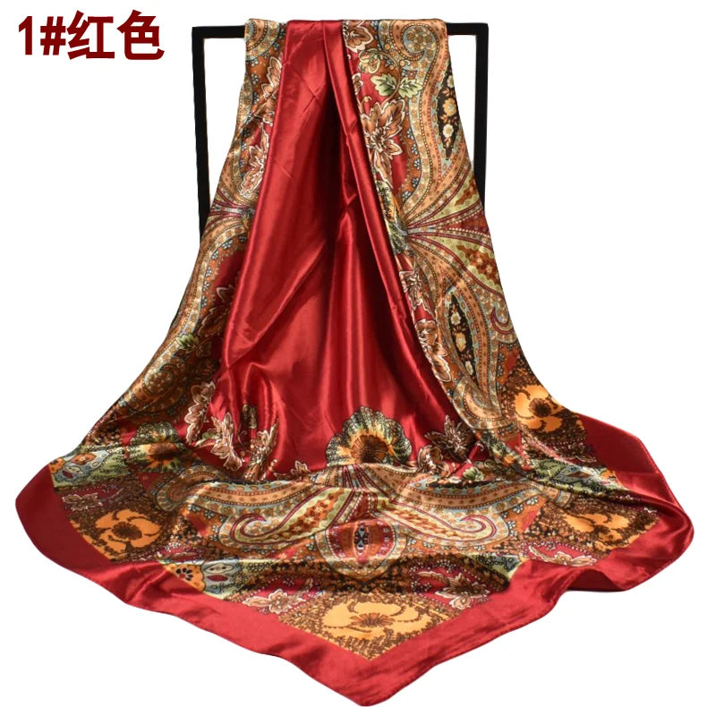 Spring New Versatile Cashew 90 Big Square Scarf Silk Scarf Wholesale Classic Vintage Print Scarf