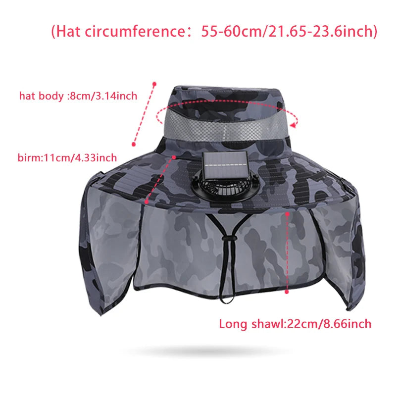 9208-1Men's sun hat 1Solar fan fishing hat, wide-brimmed sunhat outdoor summer camping, beach use, Type-c and solar power supply