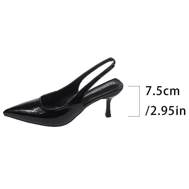 Sexy Leopard Print High Heel Mules Sandals Women Summer Patent Leather Pointed Toe Slingbacks Woman Plus Size 42 Slip On Sandals