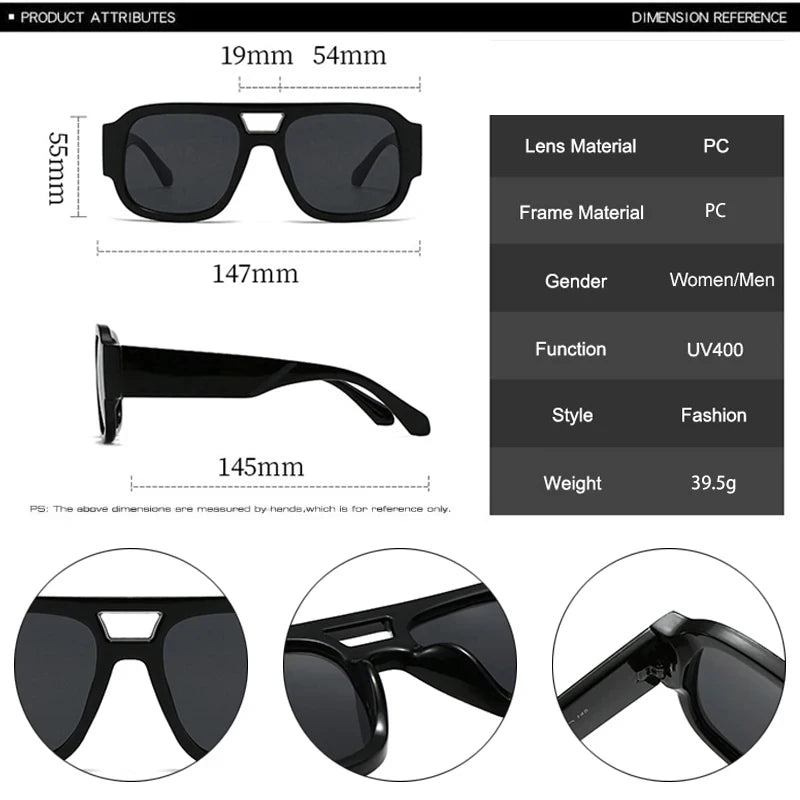 JNPCXI Fashion Women Double Bridges Square Sunglasses Candy Color Retro Wide Legs Men Sun Glasses Shades UV400