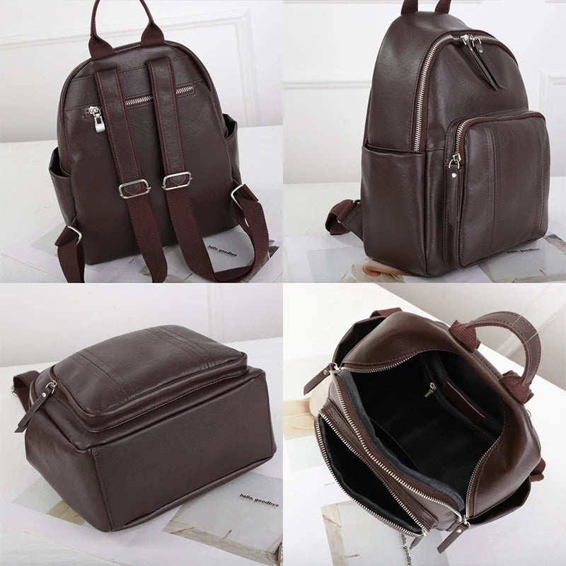 Women Cow Genuine Leather Backpacks Lady Cowhide Design Large Capacity Bags Female Retro Versatile Backpacks Ladies Fashion Bag