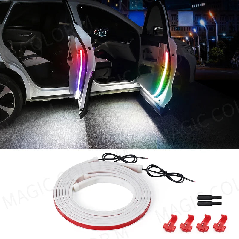 2 PCS Car Door Opening Welcome Light Strips LED Flexible 120cm Warning Strobe Atmosphere Ambient Lamps Decoration RGB Red White