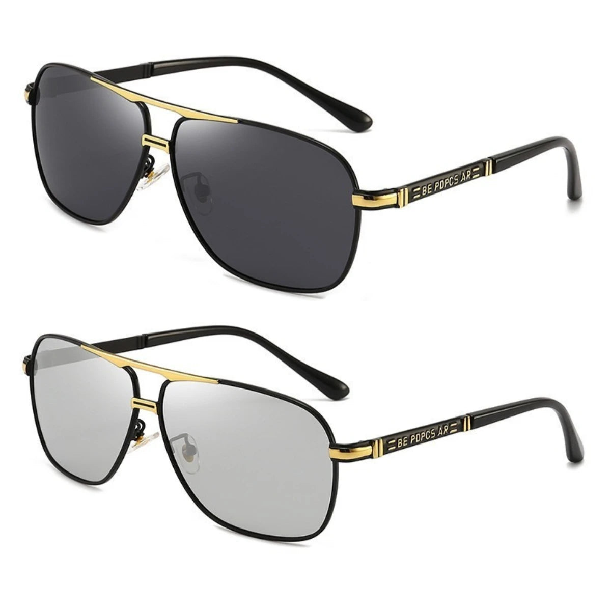 2PCS Polarized Sunglasses Men's Square Double Beam Sunshade Driver's Driving  Fishing Color Changing Day and Night Dual-use