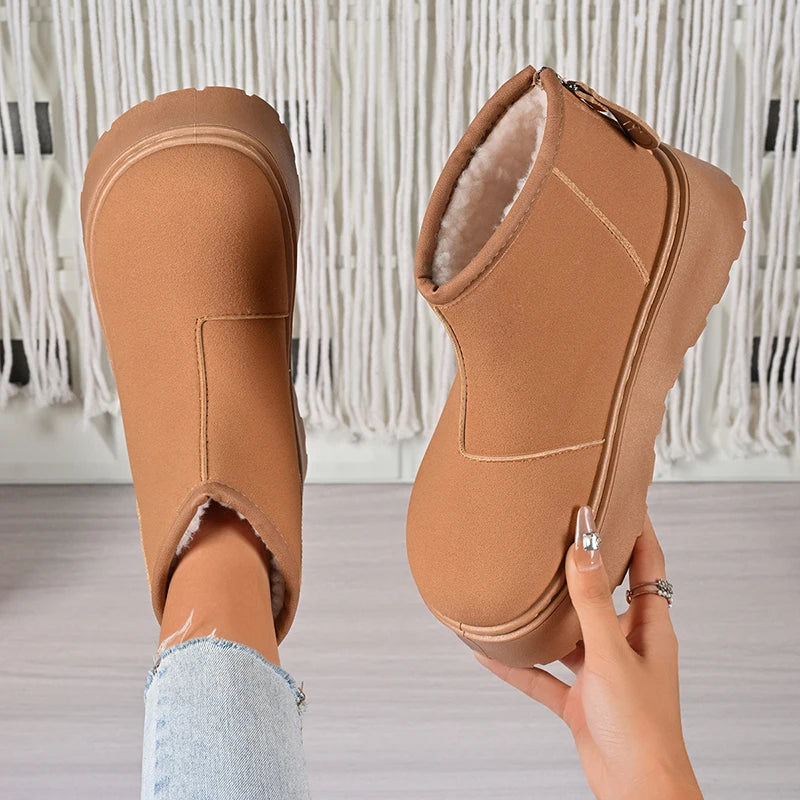 Winter Chunky Platform Snow Boots Women Big Round Toe Thicken Plush Ankle Boots Woman Thick Sole Non Slip Warm Short Booties