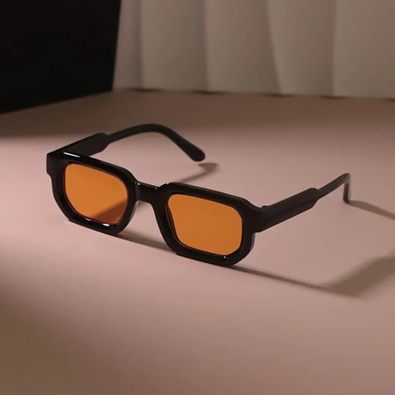 Retro Rounded Rectangular Glasses Compact and Lightweight Black Frame with Orange Decoration Neutral Retro Glasses