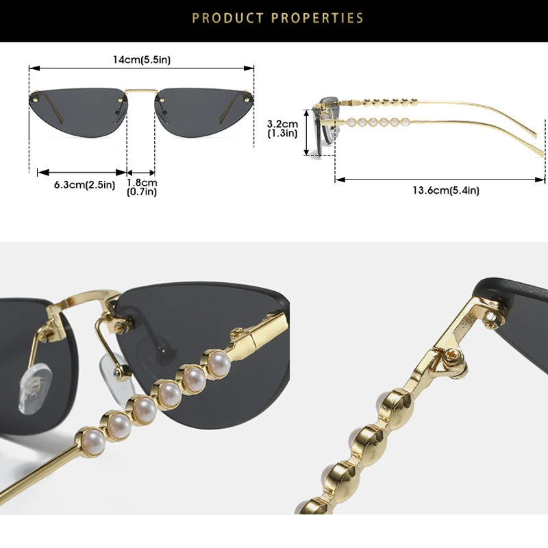 JNPCXI New Diamond Cat Eye Sunglasses Rimless Women Luxury Rhinestone Sun Glasses Men Gradient Shades UV400