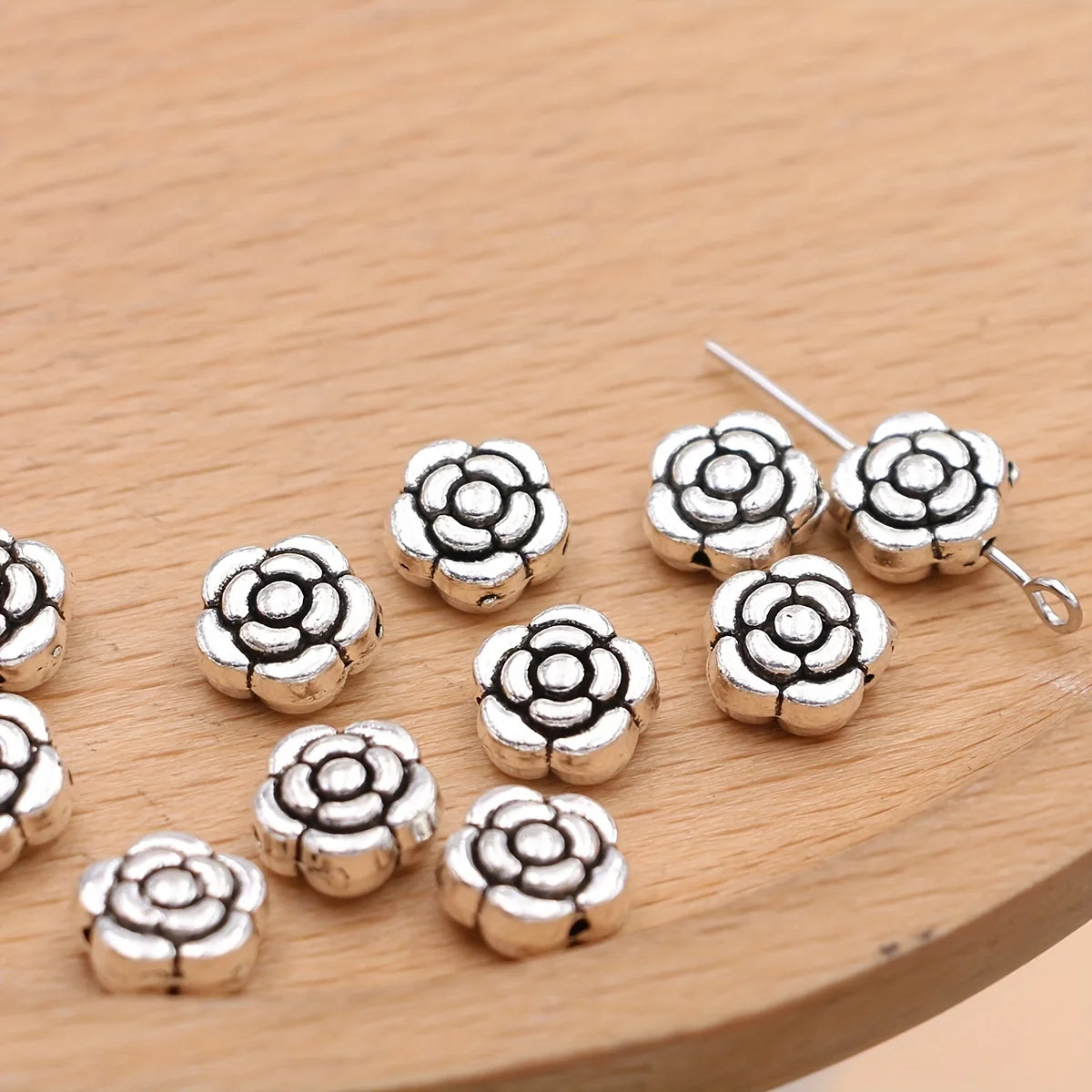 20Pcs Antique Silver Plated Rose Flower Loose Spacer Beads for Bracelet Necklace Jewelry Making Accessories DIY