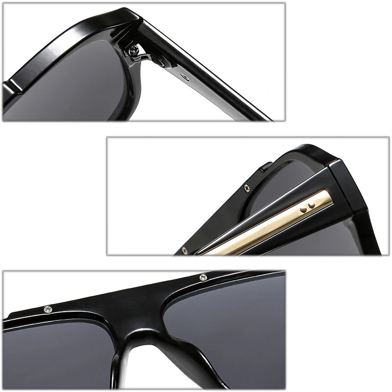 JNPCXI New Fashion Rivets Square Women Sunglasses Shades UV400 Retro Trending Gradient Men Punk Yellow Sun Glasses