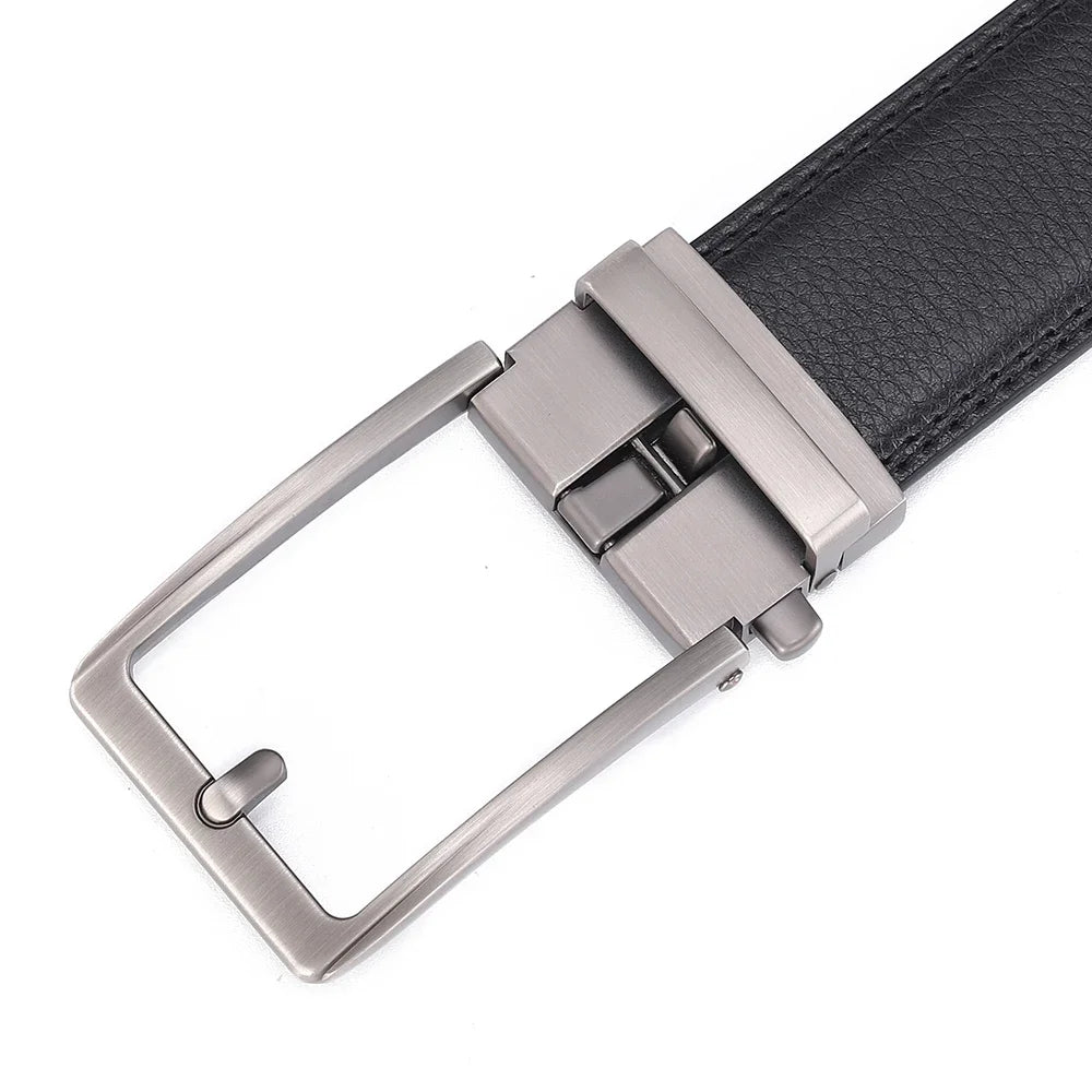 Black Unisex Click Belt Genuine Leather Auto Buckle Luxury Strap for Men Jeans