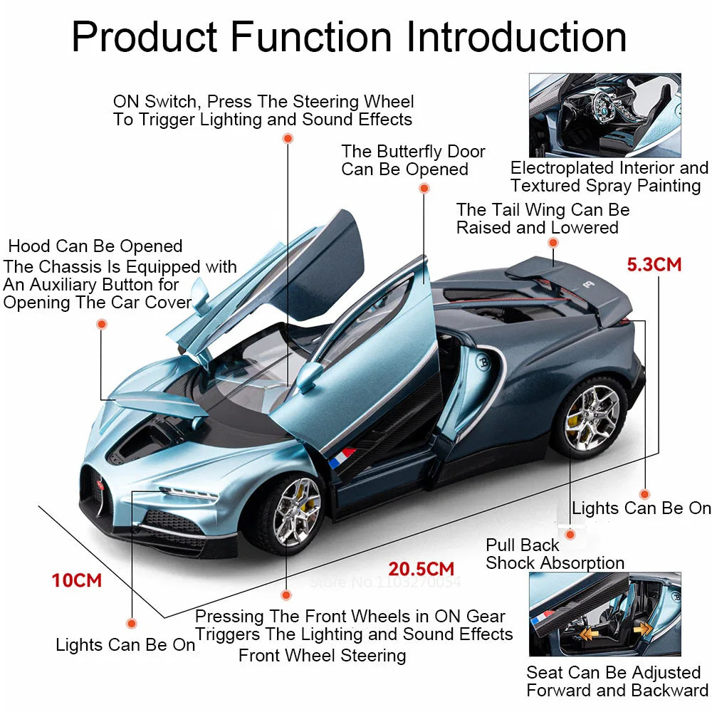 1:24 Scale Tourbillon Revuelto Diecast Model Toys Cars Doors Opened Sound Light Pull Back Miniature Models Kids Birthday Present