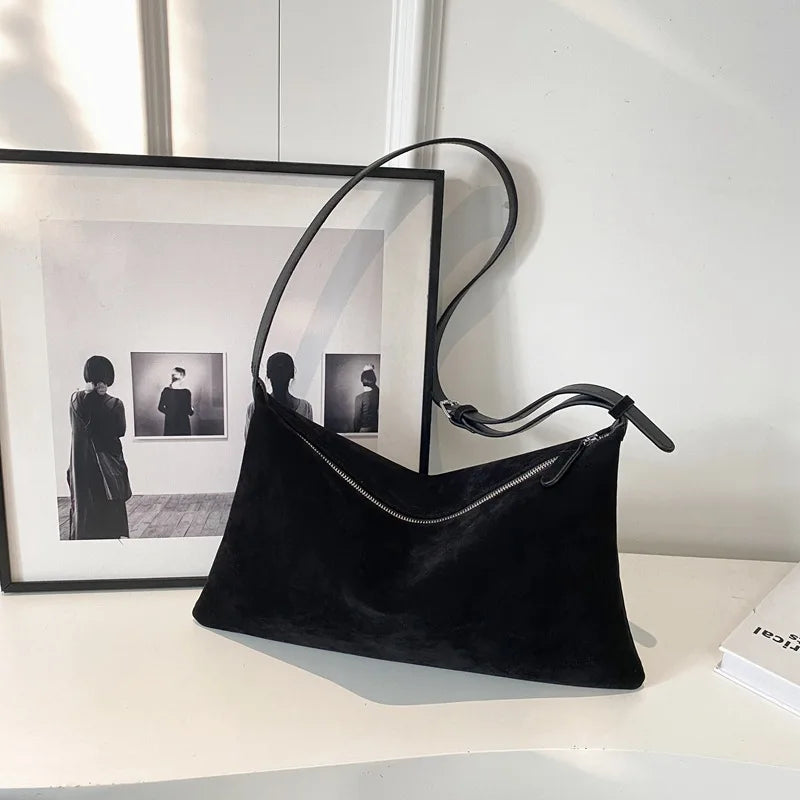 Women's Slouchy Vintage Frosted Suede Shoulder Underarm Bag Simple Tote Bag