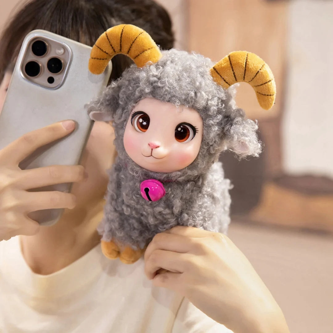Adorable Lamb Plush Toy with bell Soft Vinyl Plush Stuffed Animal Cuddly Sheep Birthday Gift Room Accent Random accessory color