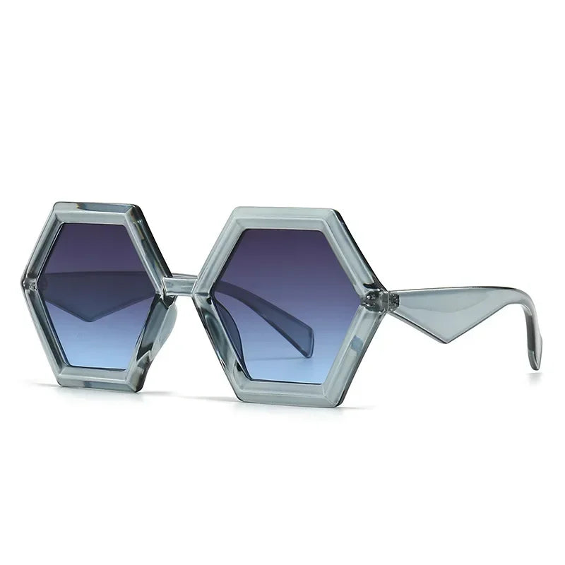 JNPCXI Retro Polygon Sunglasses Women Gradient Red Shades Fashion Men Double Color Trending Sun Glasses