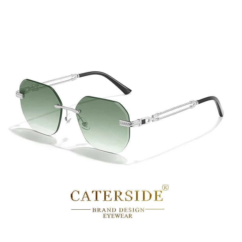 CATERSIDE Pilot Rimless Sunglasses Men Polygonal Metal Frame Women Sun Glasses Beach Shopping Gift Party Eyewear Summer Style