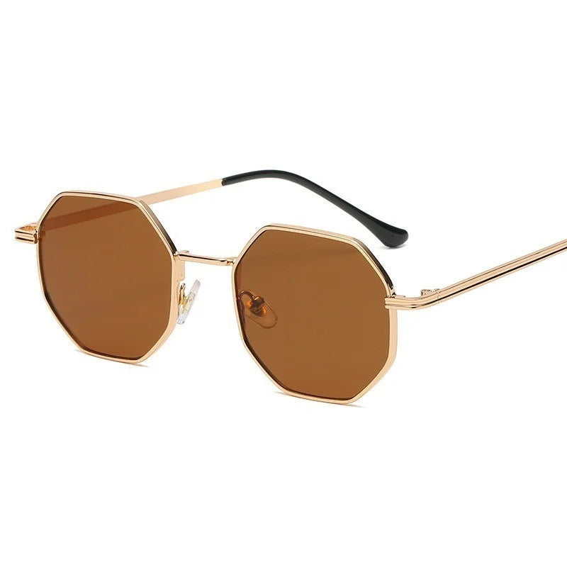 Unisex Retro Octagonal Metal Polygon Square Sunglasses