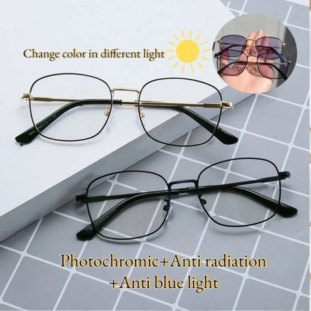 2PCS Multifunctional 2 in 1 Photochromic Glasses for Women Anti Blue Light Anti Radiation PC Frame Eyeglasses Unisex Glasses