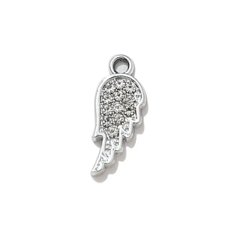 10Pcs Silver Plated Crystal Angel Wings Charm Pendant Jewelry Making Bracelet Necklace Earrings DIY Accessories