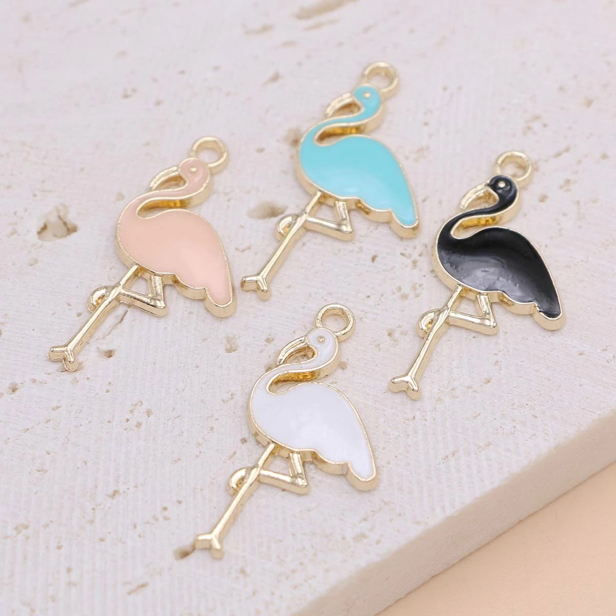 10Pcs Gold Plated Enamel Flamingo Charms Pendant for Jewelry Making Earrings Bracelet Necklace Accessories DIY Findings