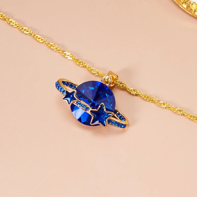 Luxury Fashion Crystal Planet Star Necklace for Women Elegant Exquisite Shiny Zircon Choker Clavicle Chain Party Jewelry Gift