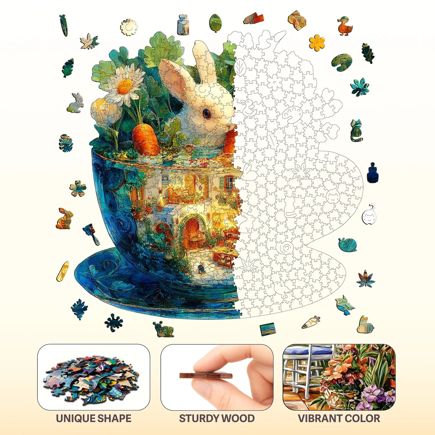 World in Cup Wooden Jigsaw Puzzle Wood Home Decor Painting Christmas and Halloween Gift Toy for Teen and Kid