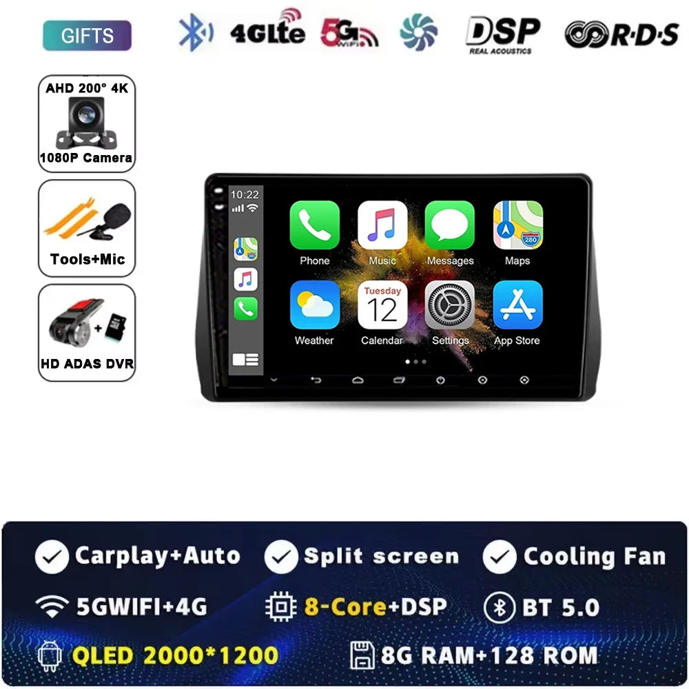 For Toyota Wish 2 II XE20 2009 - 2017 Android 15 Car Radio GPS Navigation QLED Carplay Auto Multimedia Stereo Player BT RDS DSP