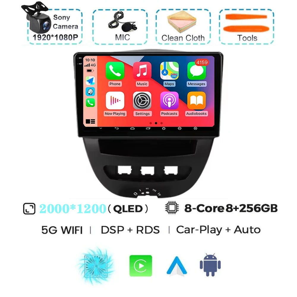 For Peugeot 107 Toyota Aygo Citroen C1 2005-2014 Carplay Auto Android 15 Car Radio Multimedia Video Player Navigation 4G WIFI