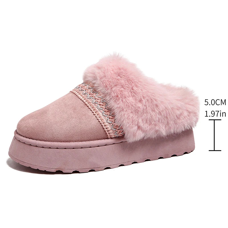 Fluffy Fur Platform Snow Boots Women Plus Size 42 Non Slip Fleece Inside Warm Winter Boots Woman Thick Sole Long Plush Slippers