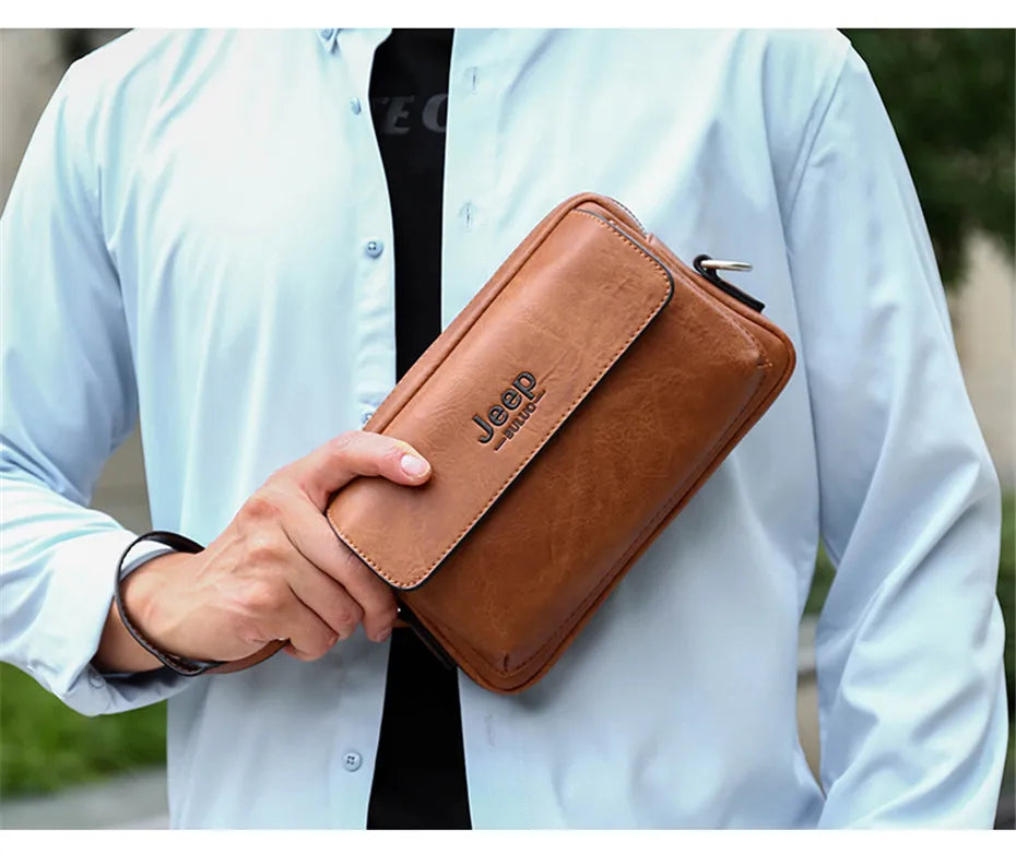 JEEP BULUO Brand Small Men Buckle Bags Leather Shoulder Crossbody Totes Handbags