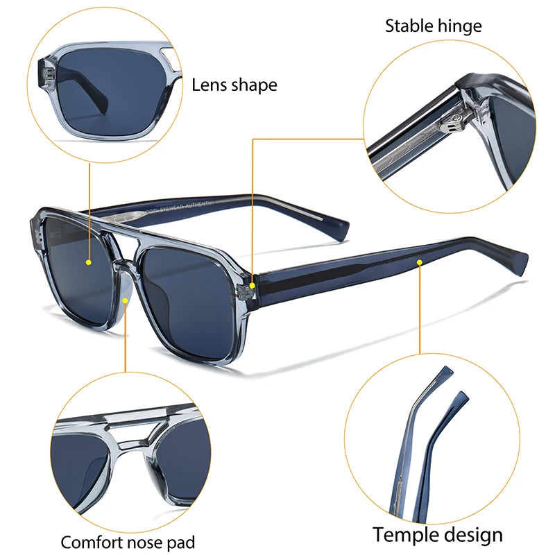 CATERSIDE Fashion Men Sunglasses Flat Top Double Bridges Design Sun Glasses Woman Outdoor Travel Beach Ideal Choice for Gifts