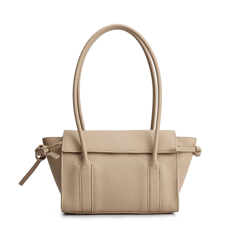 Women's Long-Handled Genuine Cowhide Leather Tote Bag Luxury Designer Pebbled Leather Drawstring Side Crossbody Shoulder Bag