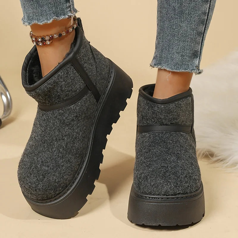 Non Slip Chunky Platform Snow Boots for Women Short Plush Thick Bottom Winter Ankle Boots Woman Slip On Faux Suede Booties Mujer