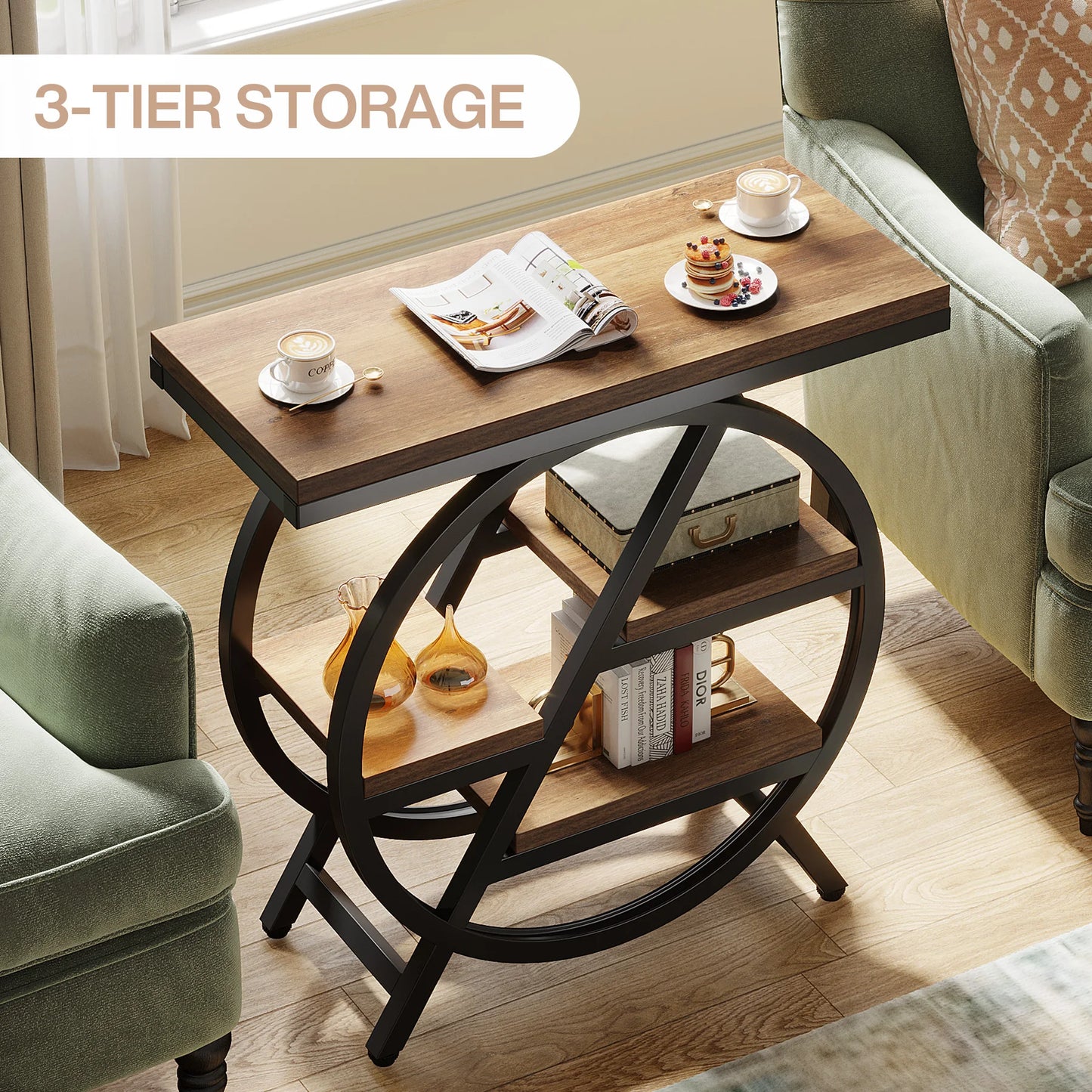 Tribesigns  Living Room, 3-Tier Narrow Side End Table w/ Storage Sofa Side Table