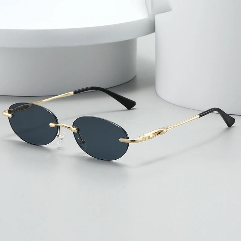 JNPCXI New Retro Fashion Rimless Punk Y2k Oval Sunglasses Women Men Sun Glasses Vintage UV400 Outdoor Shades