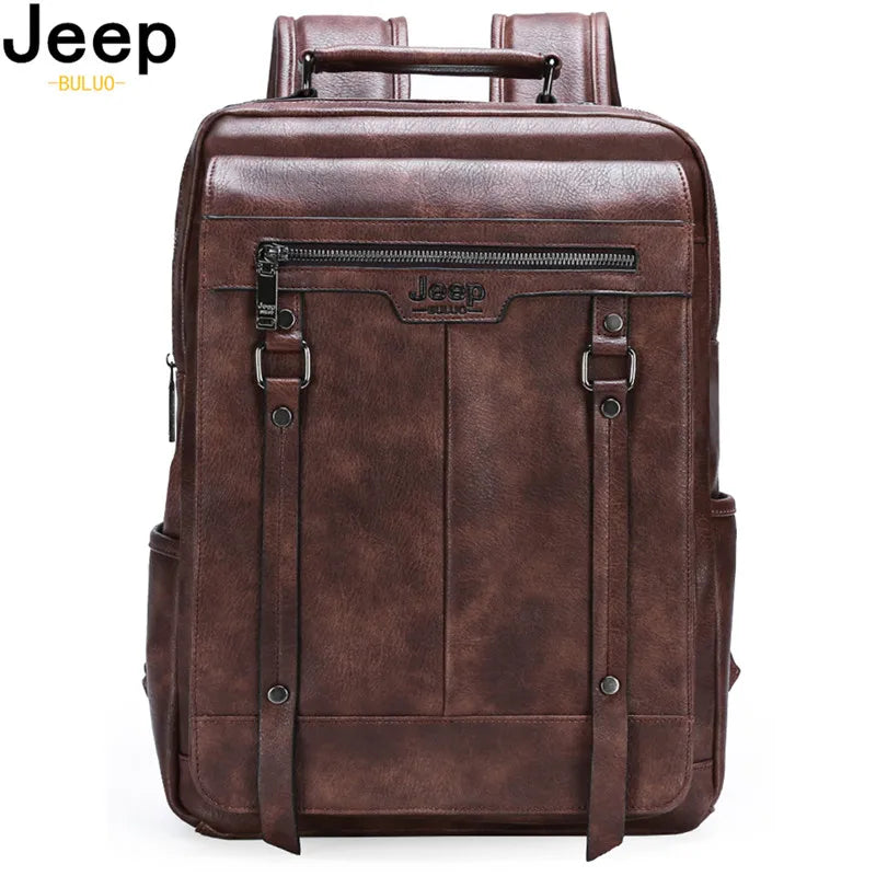JEEP BULUO Trend Casual Travel Laptop Bag HighCapacity Computer Leather Backpack