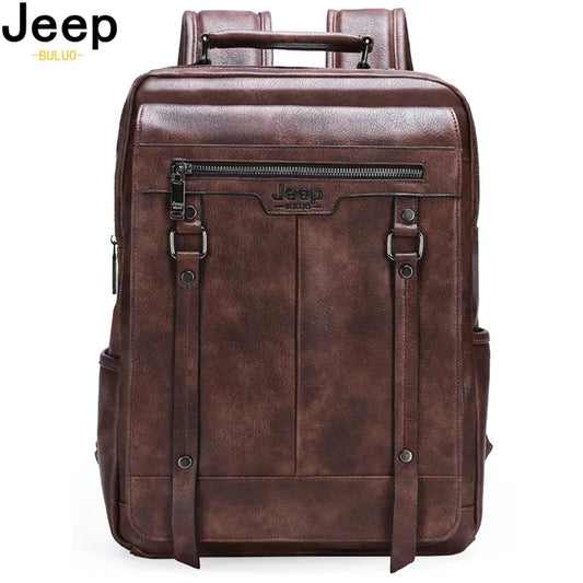 JEEP BULUO Trend Casual Travel Laptop Bag HighCapacity Computer Leather Backpack