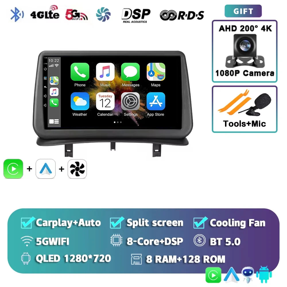 Android 15 Car Radio for Renault Clio 3 2005-2014 Wireless CarPlay Android Auto 4G Multimedia Player Navigation GPS 2din Autorad