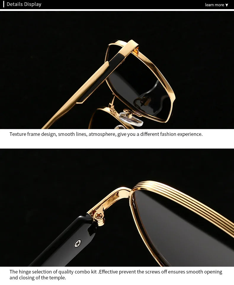 JNPCXI Polarized Fashion Rectangle Double Bridges Sunglasses Women Retro Square Rivets Men Punk Sun Glasses Shades UV400