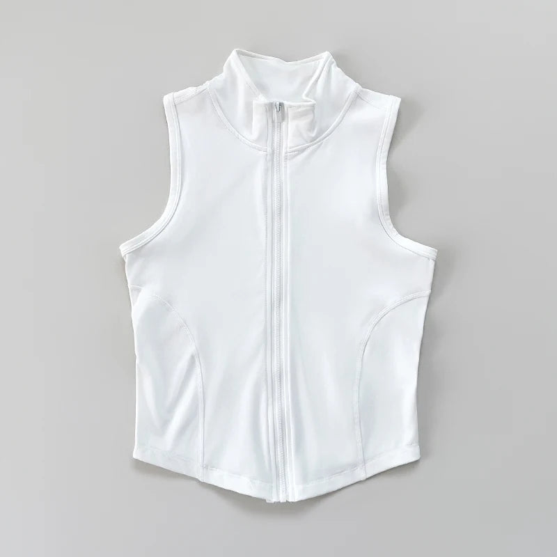 Women's yoga, fitness, sports clothing, sleeveless stand-up collar, zipper exercise vest, slender yoga and fitness vest