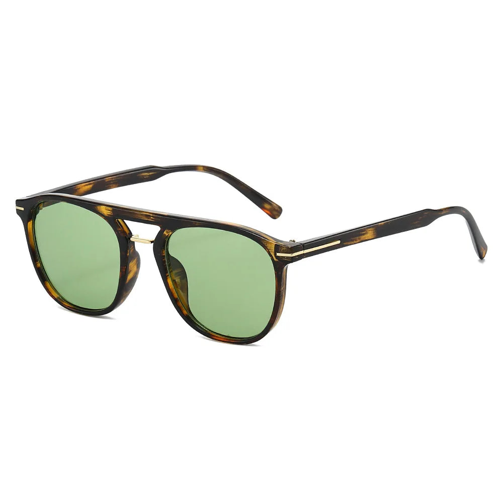 JNPCXI New Fashion Square Sunglasses Women Double Bridges Green Stripe Gradient Shades Men Trending Sun Glasses UV400