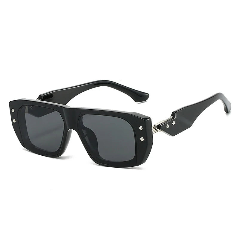 JNPCXI New Square Rivets Sunglasses Women Fashion Gray Stripe Gradient Shades UV400 Men Clear Lens Frame